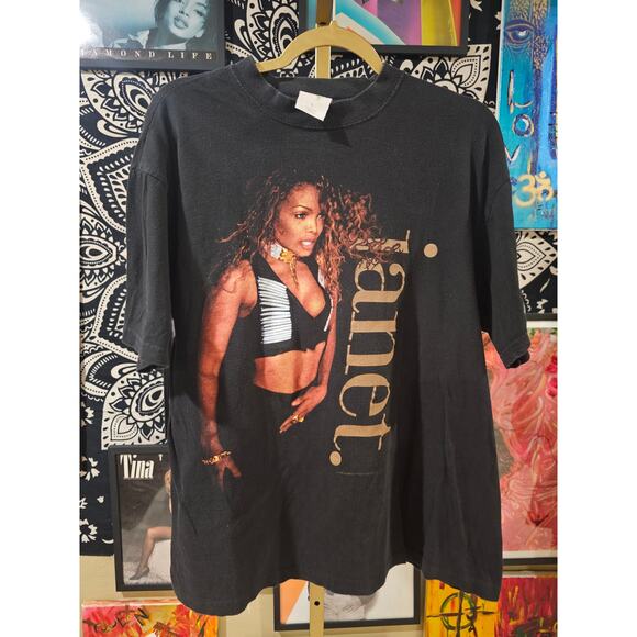Copied - Rare Vintage 1993 Janet Jackson Double Sided Band Rap Tee Black Large - Picture 1 of 8